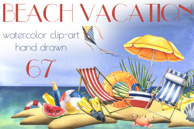 Beach vacation clip art watercolor