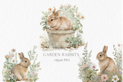 Garden rabbits Watercolor Clipart