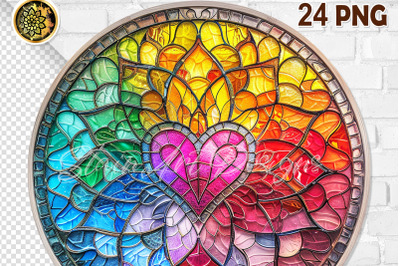 24 Rainbow Heart Stained Glass PNG