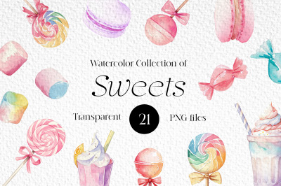 Watercolor Sweets Lollipop Candies Clipart Bundle 21 PNG elements