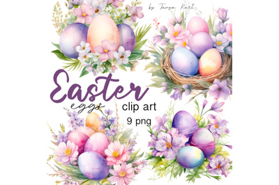 Watercolor Easter Clip Art, Floral Arrangements &amp; Easter Stickers, Ins