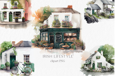 Whimsical Ireland house watercolor clipart
