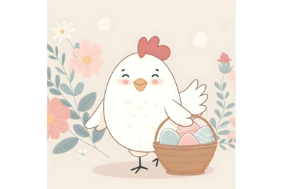 Mother hen holding a basket