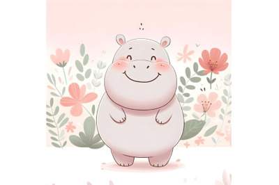 hippopotamus with floral background