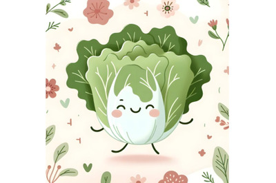 happy lettuce with floral background,