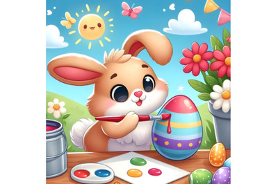 Easter Bunny painting an egg