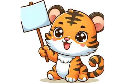 Cute Tiger holding up sign