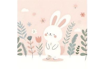 bunny with floral background