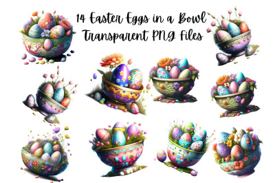 14 Easter Eggs in Bowls PNG Clipart