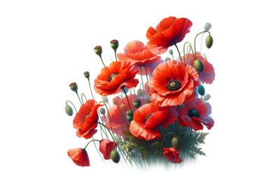 Poppies isolated on white, oil painting