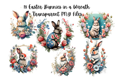 18 Easter Bunny in a Wreath PNG Clipart