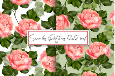 Floral seamless patterns | Rose flowers digital paper