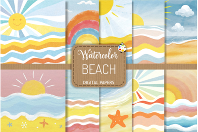 Beach - Watercolor Sunny Backdrop Scenes