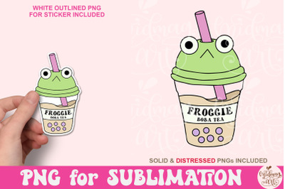 Froggie Boba Tea PNG, Trendy PNG Sticker Designs, cute froggie png