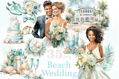 Beach Wedding Clipart | Summer Wedding Illustration PNG Set