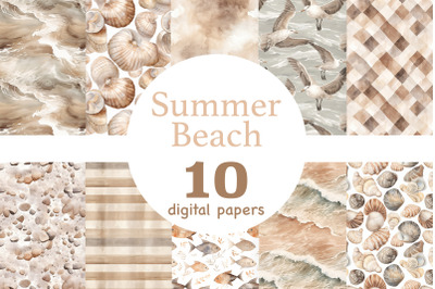 Summer Beach Digital Papers | Ocean Seamless Pattern