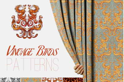 Vintage birds patterns set