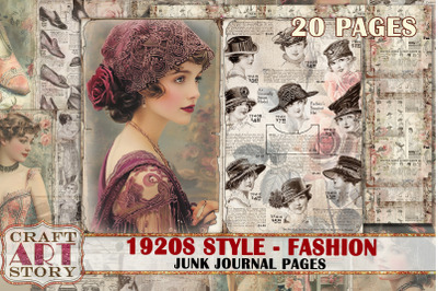 Vintage fashion Junk Journal Kit 1920s style, Collage Sheets