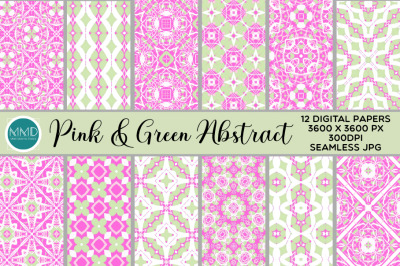 Pink and Green Abstract Seamless Pattern Set