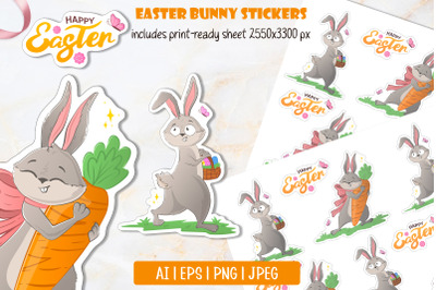 Cute Easter bunny stickers | Happy Easter rabbit PNG