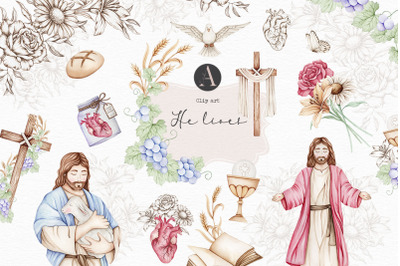 Religious Easter watercolor set