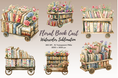 Floral Book Cart Watercolor Sublimation