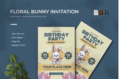 Floral Bunny - Birthday Invitation