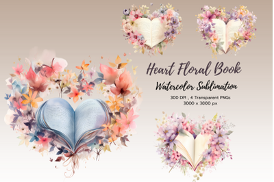 Floral Book Heart Wreath Watercolor Sublimation