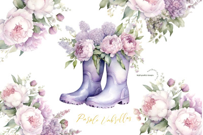 Purple Flowers Rain Boots Clipart, Rainy Boots , April Shower, Spring