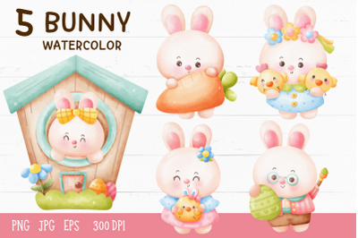 Easter bunny watercolor clipart kawaii animal rabbit cartoon