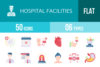 50 Hospital Facilities Flat Multicolor Icons