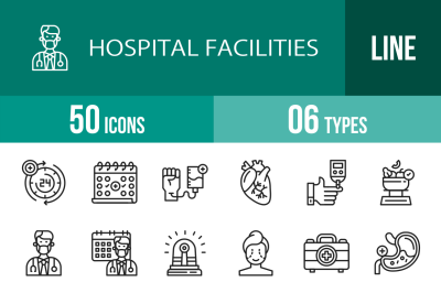 50 Hospital Facilities Line Icons