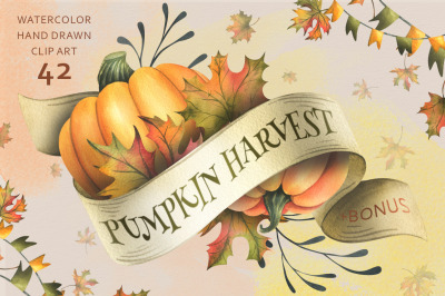 Pumpkin harvest watercolor clip art