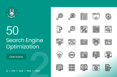 50 Search Engine Optimization Line Icons