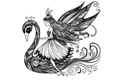 fairy with long wings Zentangle stylized swan