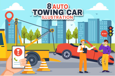 8 Auto Towing Car Illustration