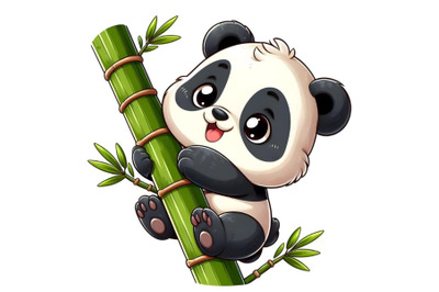 Cute baby panda tree climbing bamboo