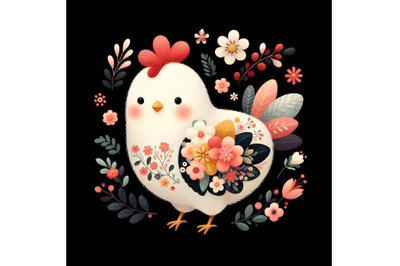 Floral adorable chicken