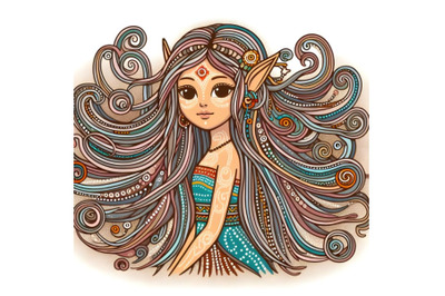 elf with very long beautiful hair