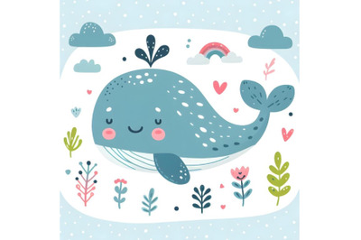 Childish print with cute lovely baby whale