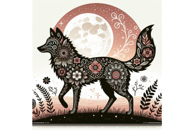 floral cute wolf silhouette