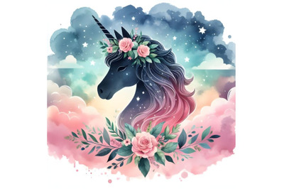 floral cute unicorn silhouette
