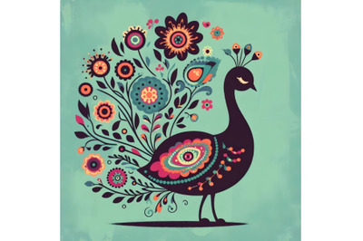 floral cute peacock silhouette