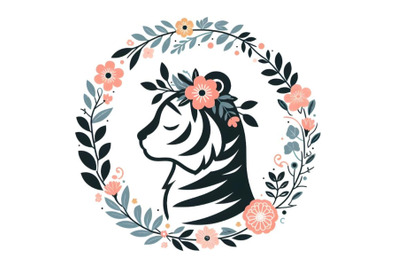 floral cute tiger silhouette