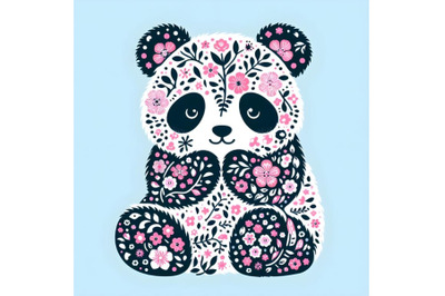 floral cute panda silhouette