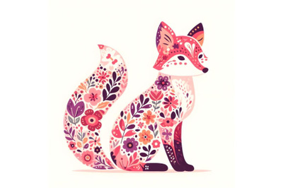 floral cute fox silhouette