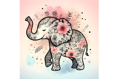 floral cute elephant silhouette