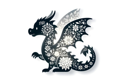 floral cute dragon silhouette