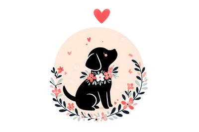 floral cute dog silhouette