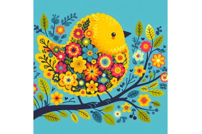 floral cute chick silhouette